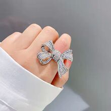 欧美钻石镂空女时尚夸张蝴蝶结甜美少女心可调节食女指环网戒指
