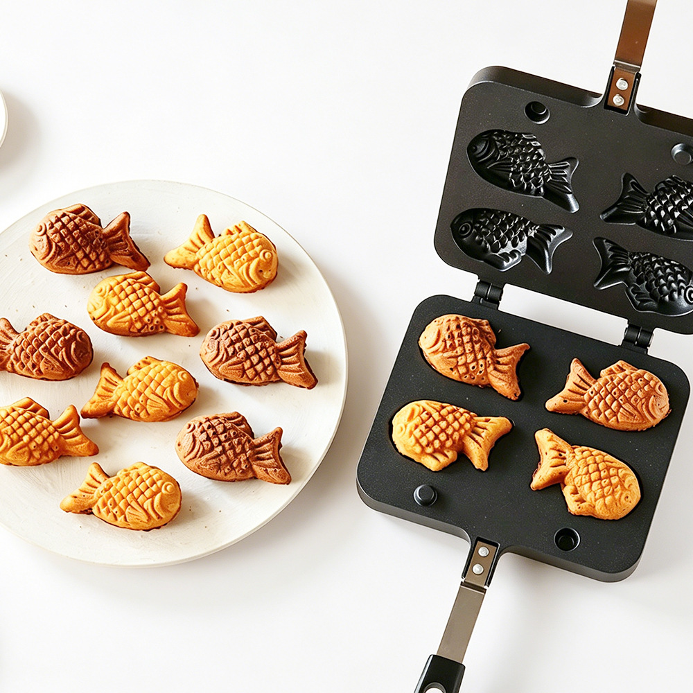cotta genuine 4-fish taiyaki mold non-stick household double-sided baking pan DIY cake baking mold cross-border