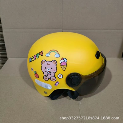 ear protection half helmet battery car — Motosiklet kaskı (dəbilqə) - yellow-cake-bear-sun-protection-mirror-3c-certified-1-6-years-old-j02