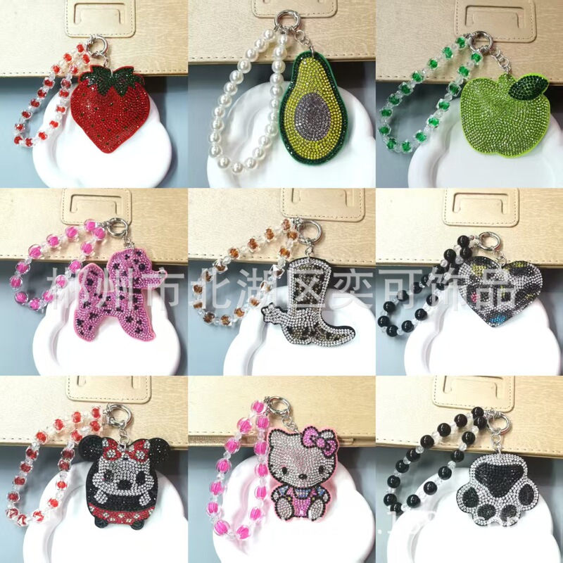 Cross-Border Hot-Selling Diamond-Encrusted Women's Mobile Phone Bag Pendant, Fashionable Korean Velvet Hot-Stamped Two-Color Diamond Keychain Cross-Border Hot-Selling Diamond-Encrusted Women's Mobile Phone Bag Pendant, Fashionable Korean Velvet Hot-Stamped Two-Color Diamond Keychain