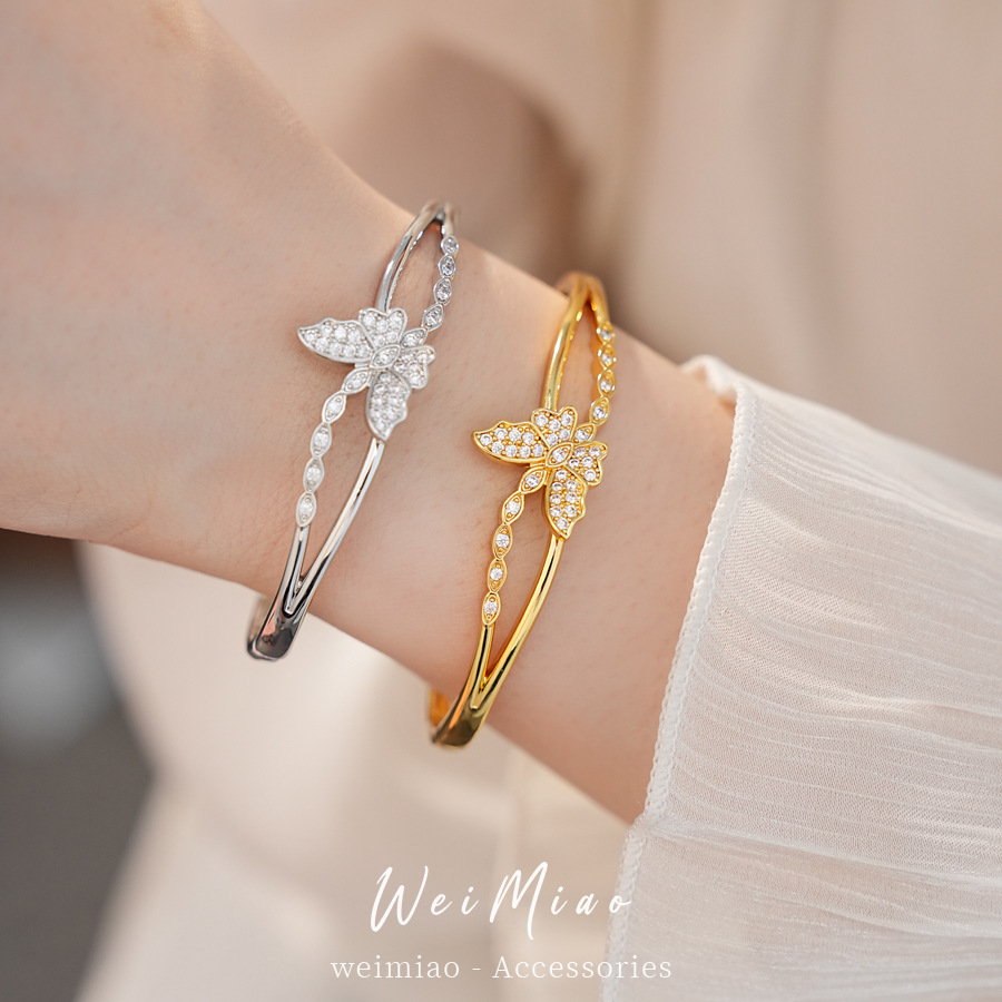 18k oro real electrón de diamante cruzado mariposa pulsera de pulsera de pulsera personalidad ligera lujo nicho de alta calidad joyas