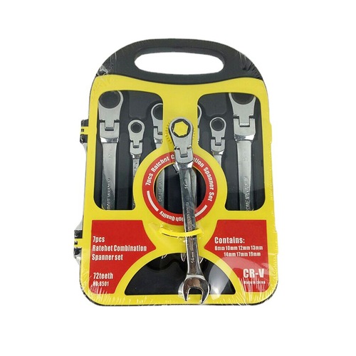 7-piece set of movable head dual-purpose ratchet wrench set with open plum blossom quick machine repair and auto repair wrench 8-19mm