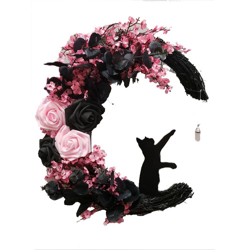 Hong Kong Love Cross-border Halloween Moon Cat Garland Door Hanging Decoration Festive Dead Branch Kitten Rattan Circle Atmosphere Decoration