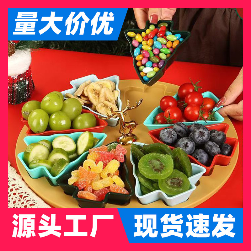 Colorful Split Christmas Tree Dried Fruit Plate Restaurant Home Creative Snack Snack Fruit Plate with Tray