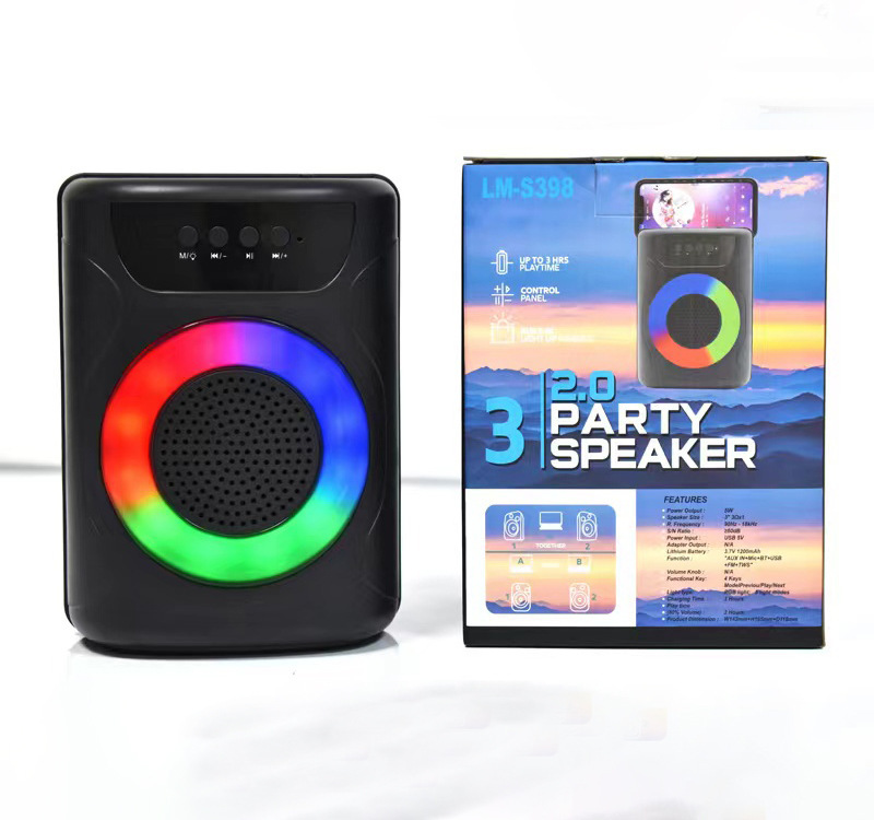 LM-S398 altavoz Bluetooth portátil retráctil de 3 pulgadas, alta potencia con luces LED rítmicas