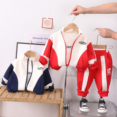 時尚兒童春裝2024春秋新款小男孩休閒運動裝三件套一歲女童套裝潮