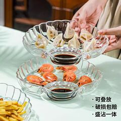 酢皿付き貝団子プレート、家庭用プラスチック団子プレート、高価値の分割貝皿、クリエイティブなフルーツプレート