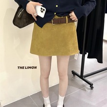 THE LIMON柠檬绿茶高级感复古鹿皮绒包臀短裙2025秋季高腰半身裙