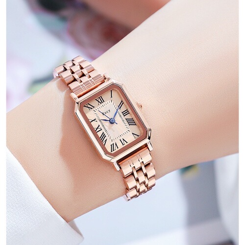 Ricikeyue Square Small Dial Women's Watch Korean Version Ins Simple Retro Style Steel Strap Quartz Women's Watch