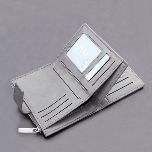 Zipper wallet wallet men's short multi-card button leather wallet multi-functional leather gray wallet wholesale