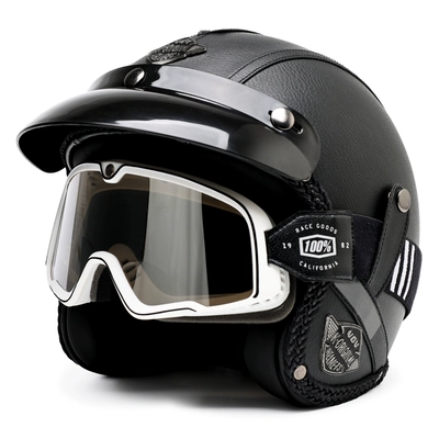 Motosiklet dəbilqələri helmet men's and women's electric - m-classic-black-black-and-white-striped-goggles-with-free-brim-face-towel