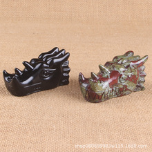 天然黑曜石龙头摆件 中国风玉石水晶龙血石摆设 工艺品跨境热销