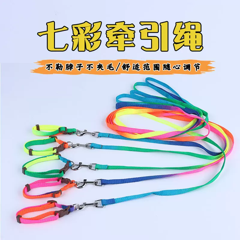 七彩扁绳牵引绳中大型犬宠物用品狗绳狗链泰迪胸背带彩虹款老年犬