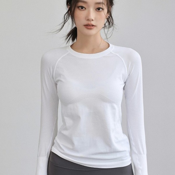 Autumn and Winter New Seamless Sports Fitness Quick-Drying Long-Sleeved Thin Round Neck Yoga Clothing Training Running Tops Outdoor