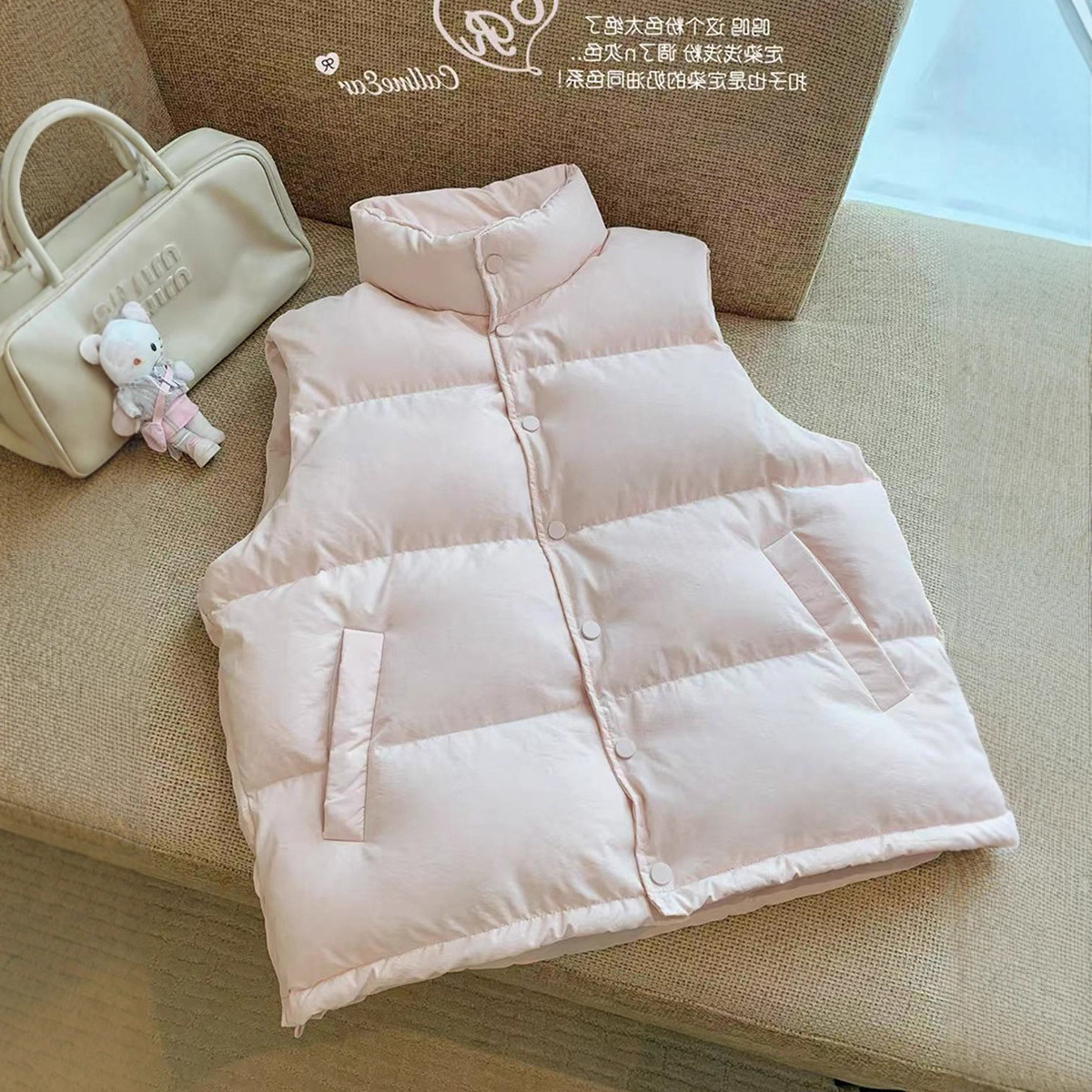 CallmeEar//【粉色立领羽绒马甲】羽绒宽松无袖背心外套冬季