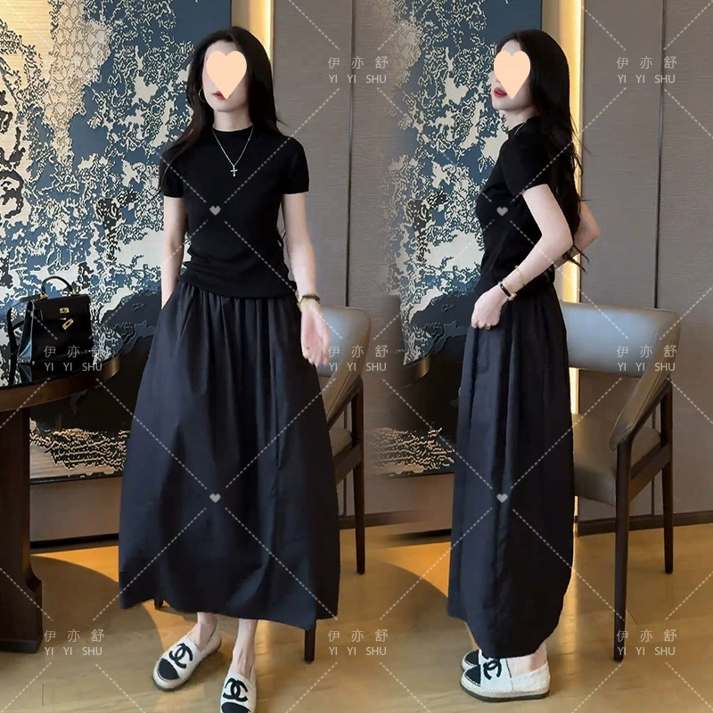 Летний комплект одежды 2025 года: новая рубашка с полувысоким воротником и короткими рукавами, юбка-карандаш, женский костюм из двух предметов