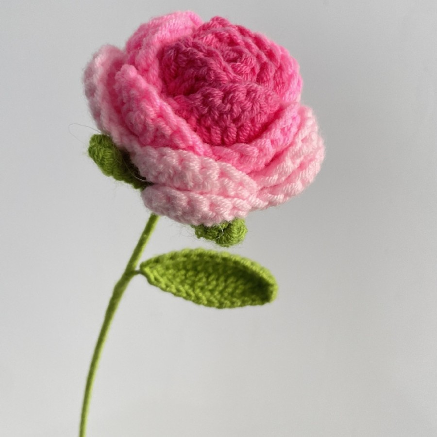 Lily tejido a mano acabado rosa Lily Tulip flor artificial lana ramo regalo