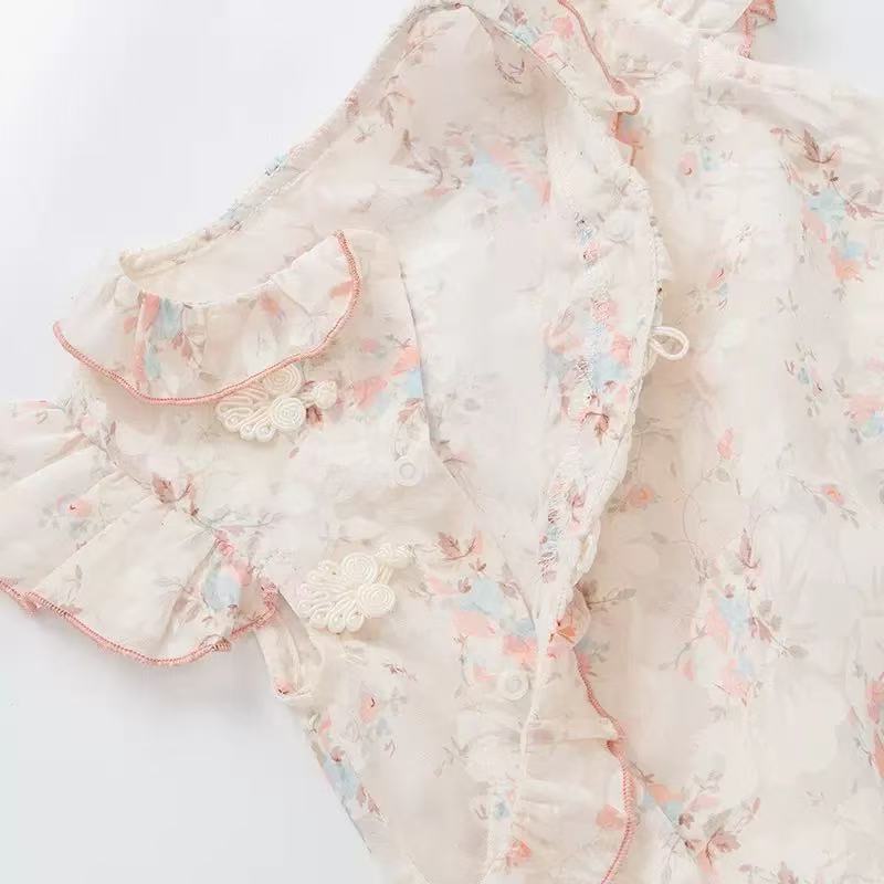 Ropa de bebé de una pieza Hanfu Ropa de bebé para niñas Estilo delgado Cheongsam rosa Pi Pi abrigo delgado