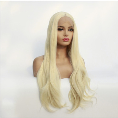 Comercio exterior exportación de moda oro ligero longitud de microondas rizado frente peluca de encaje fibra química cubierta de cabeza LW0206