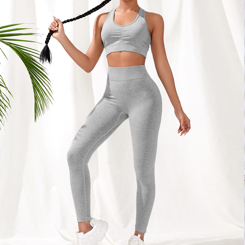 一体式运动内衣美背交叉聚拢带胸垫健身跑步提臀健身裤瑜伽服套装