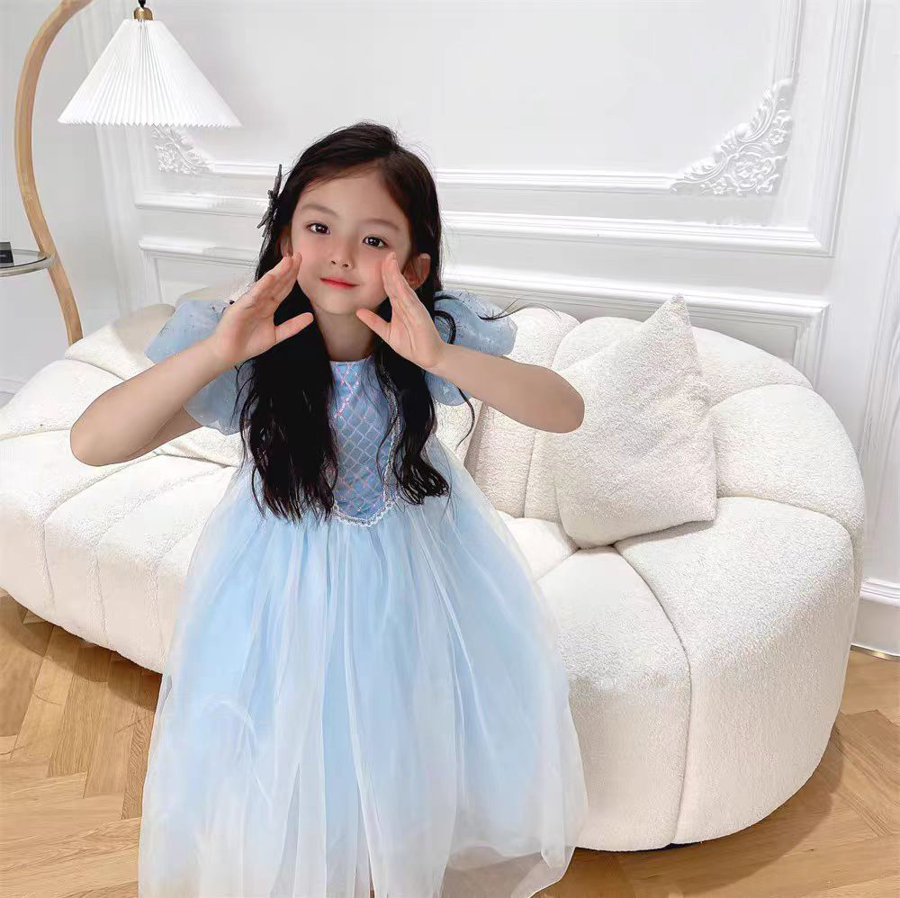 2025 verano niña Frozen princesa vestido vestido copo de nieve chal vestido de cumpleaños vestido Aisha