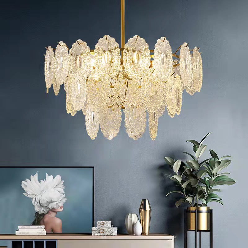 2021 American new retro living room lamps French Court light luxury crystal chandelier bedroom glass Net red chandelier