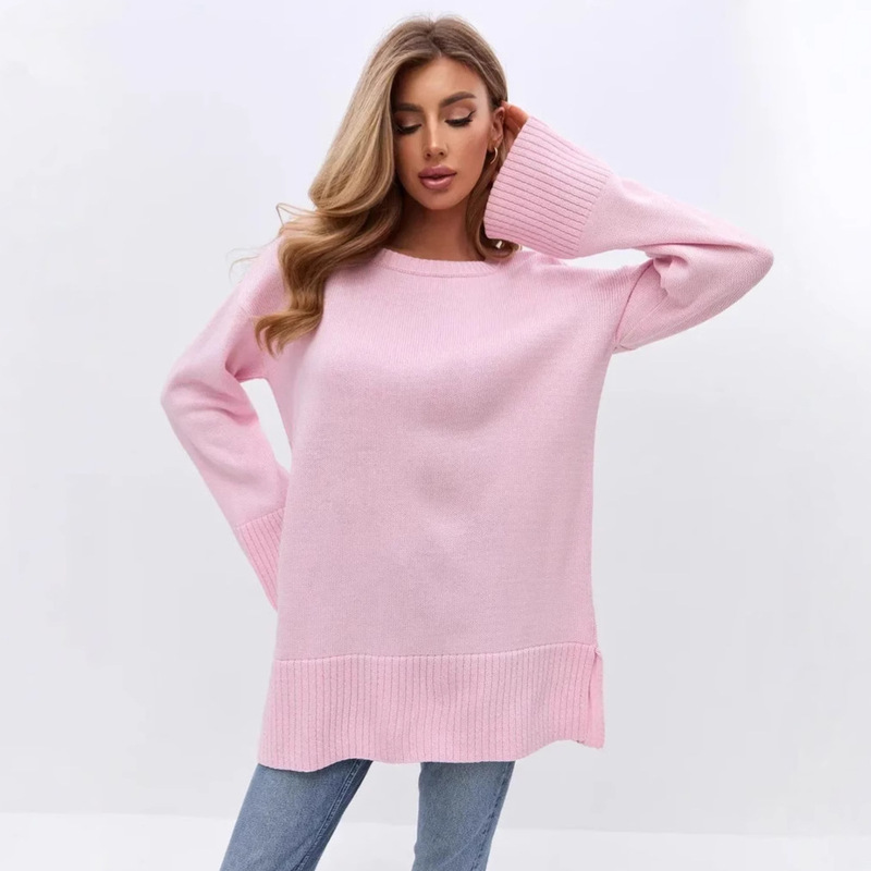 Свитер Удлиненный Вязаный Round Neck Retro Sweater Свитер Удлиненный Вязаный Round Neck Retro Sweater