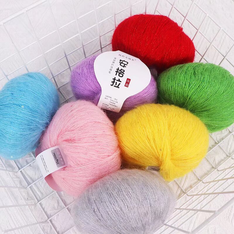 Angora Mohair Gold Silk Sequins Sequin Mohair Fine Wool Hand Knitted Crochet Outwear Scarf Sweater Thread Wholesale