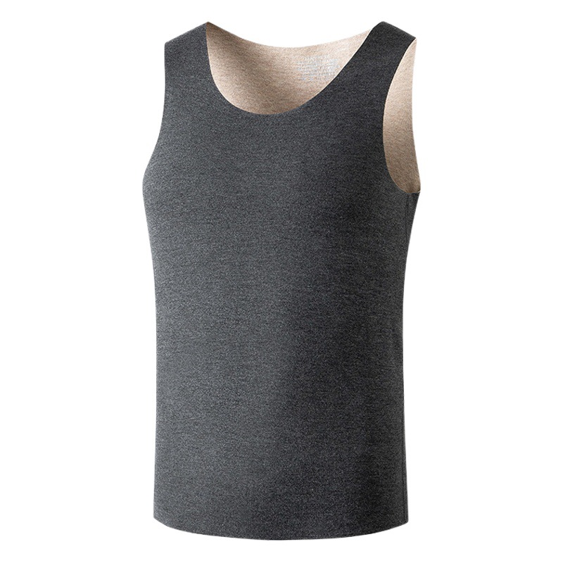 Chaleco térmico de otoño e invierno de lana de seda para hombre, color sólido más terciopelo, camisa de fondo sin costuras, ropa interior térmica en stock