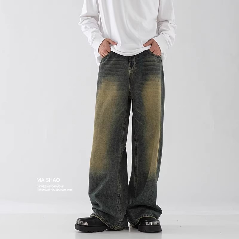Light Blue Washed Cleanfit Straight Leg Jeans Midweight Casual Trousers Trendy Brand Spring 2025 American Style Wide Leg mid Waist_mkmklike.com