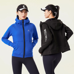 Winter Outdoor New Fleece Lined Hooded Solid Color Sports Top Fitness Running Yoga Training Jacket