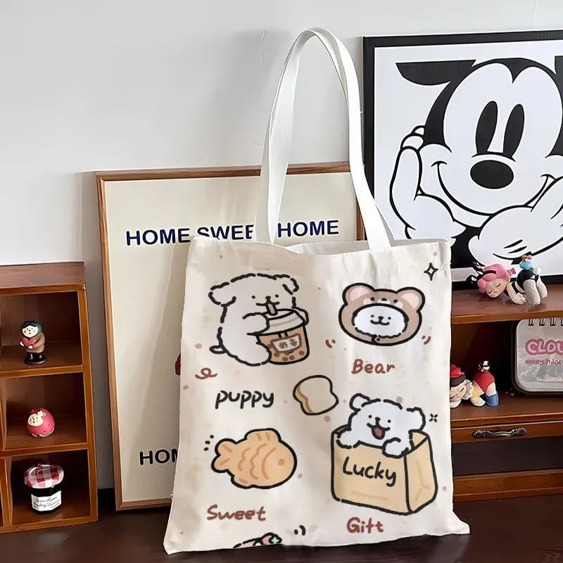 Line Puppy Anime Children's Cute Canvas Bag Shoulder Simple Bag Junior High School Student Tutoring Bag Class Handbag