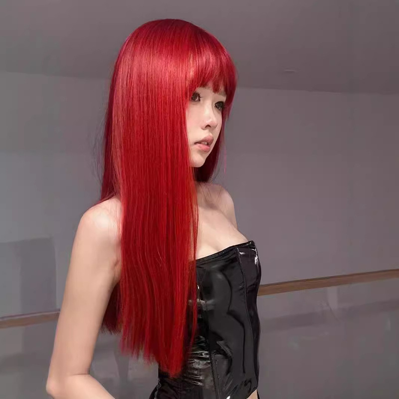 Xingcheng wig female long hair is red simulation natural thin white gentle sweet jk long straight hair full head cover Xingcheng wig female long hair is red simulation natural thin white gentle sweet jk long straight hair full head cover