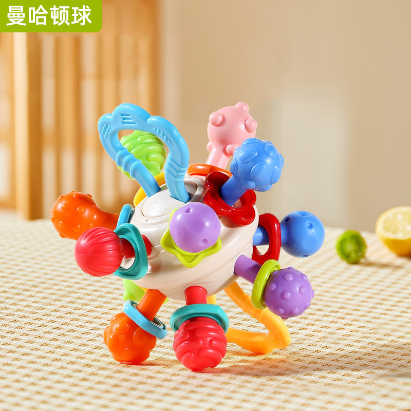 跨境曼哈顿手抓球可咬可水煮婴儿玩具0-1岁宝宝磨牙软胶益智玩具