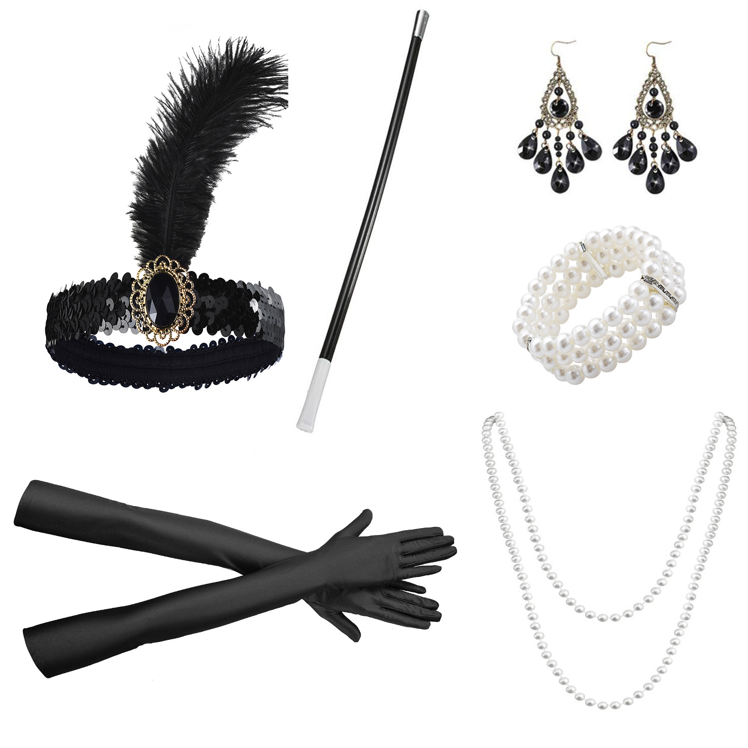 A头饰B手套C烟杆+D耳环E项链F手链6件套1