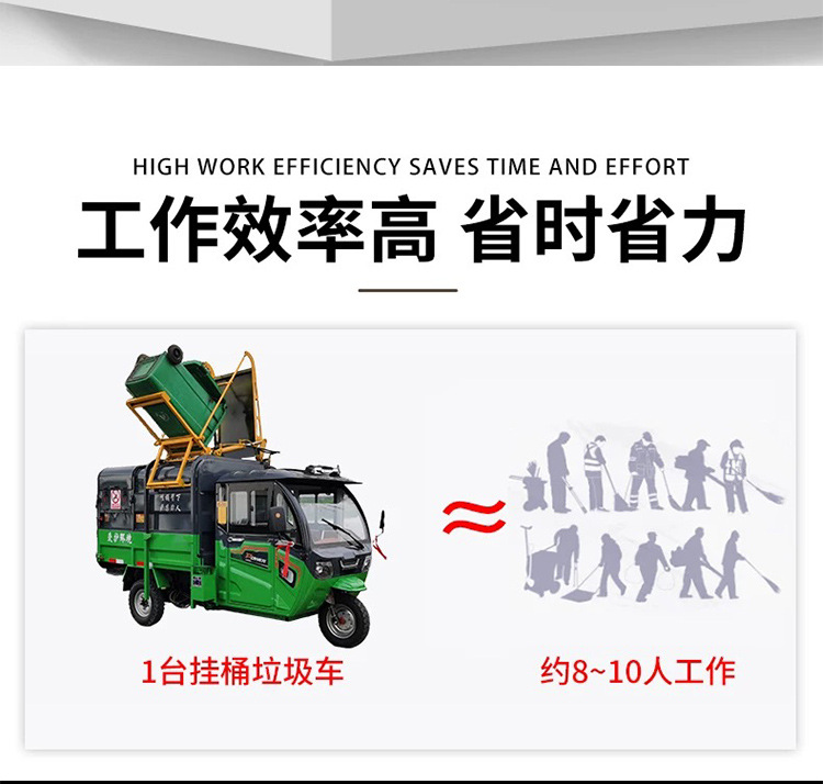 New energy three-wheeled garbage collection vehicle, self-loading side-mounted bin sanitation transfer vehicle, electric garbage truck for residential communities