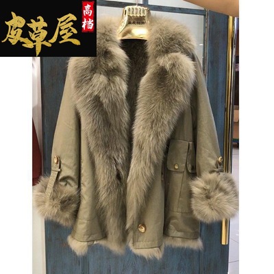 leather and fur Coat 1 Fox Internal bile Overcome Fox Fur coat Mid length version overcoat Autumn and winter