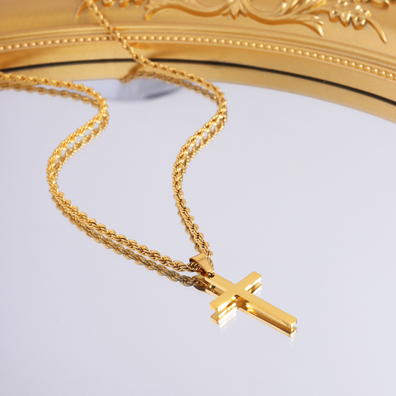 Titanium stalen kruis ketting voor heren met gedraaide schakel_voghion.com