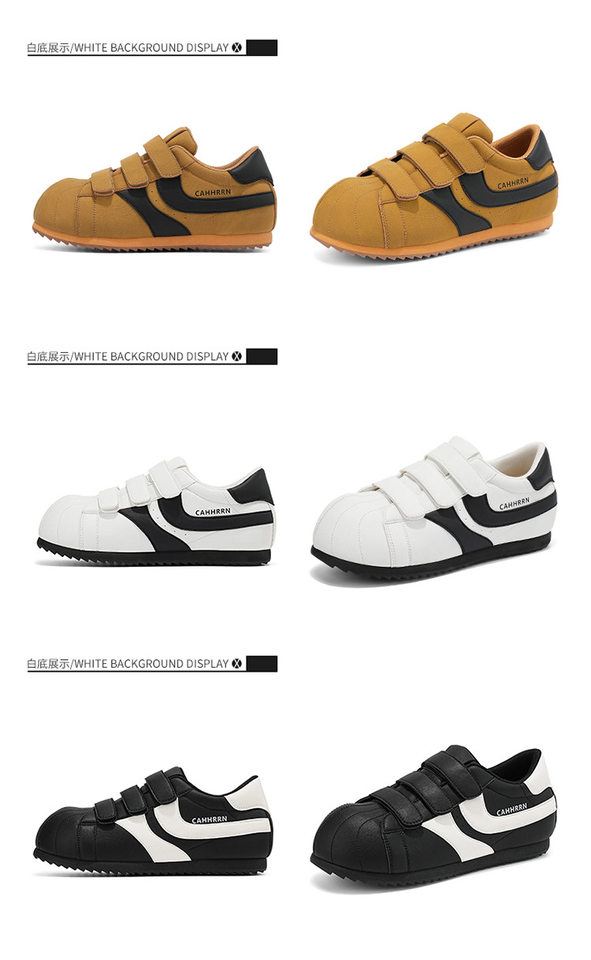 Giày sneaker nam mũi tròn khóa dán kiểu Đức huấn luyện, đế bằng gót thấp 1–3 cm, phối màu trơn — A2862 màu trắng, A2862 màu vàng, A2862 màu đen chi tiết 24