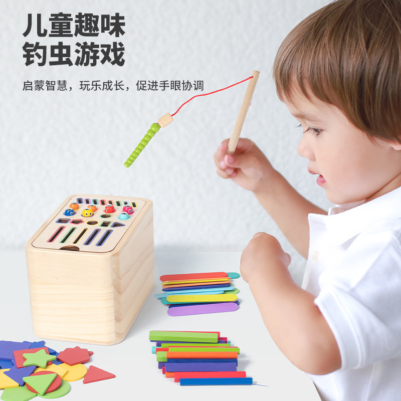 Weiweihu Children's Puzzle Caja de clasificación multifuncional Montessori Educación temprana Palillo de madera Forma Color Caja de monedas Juguetes de madera