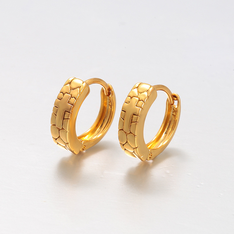 Aretes de Hebilla Redondos Geométricos de Aleación de Cobre para Mujeres