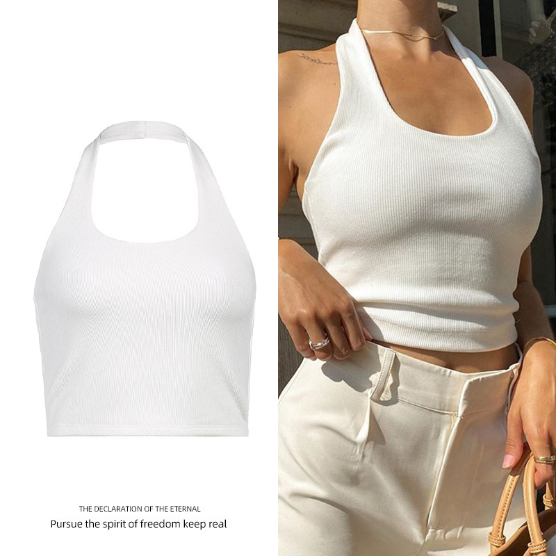 European and American 2026 Spring/Summer New Style Women's Sexy Versatile Camisole Tank Top for Summer, Pure Color Halter Neck Tank Top for Hot Girls