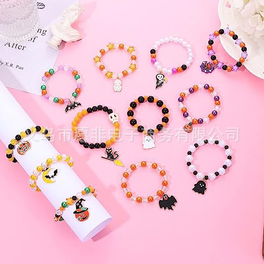 Cross-border Hot Selling Halloween Beaded Elastic Bracelet Holiday Cartoon Charm Bracelet Set Birthday Party Gift
