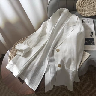 预售韩版复古亚麻轻薄西装外套女2026新款廓形宽松上衣