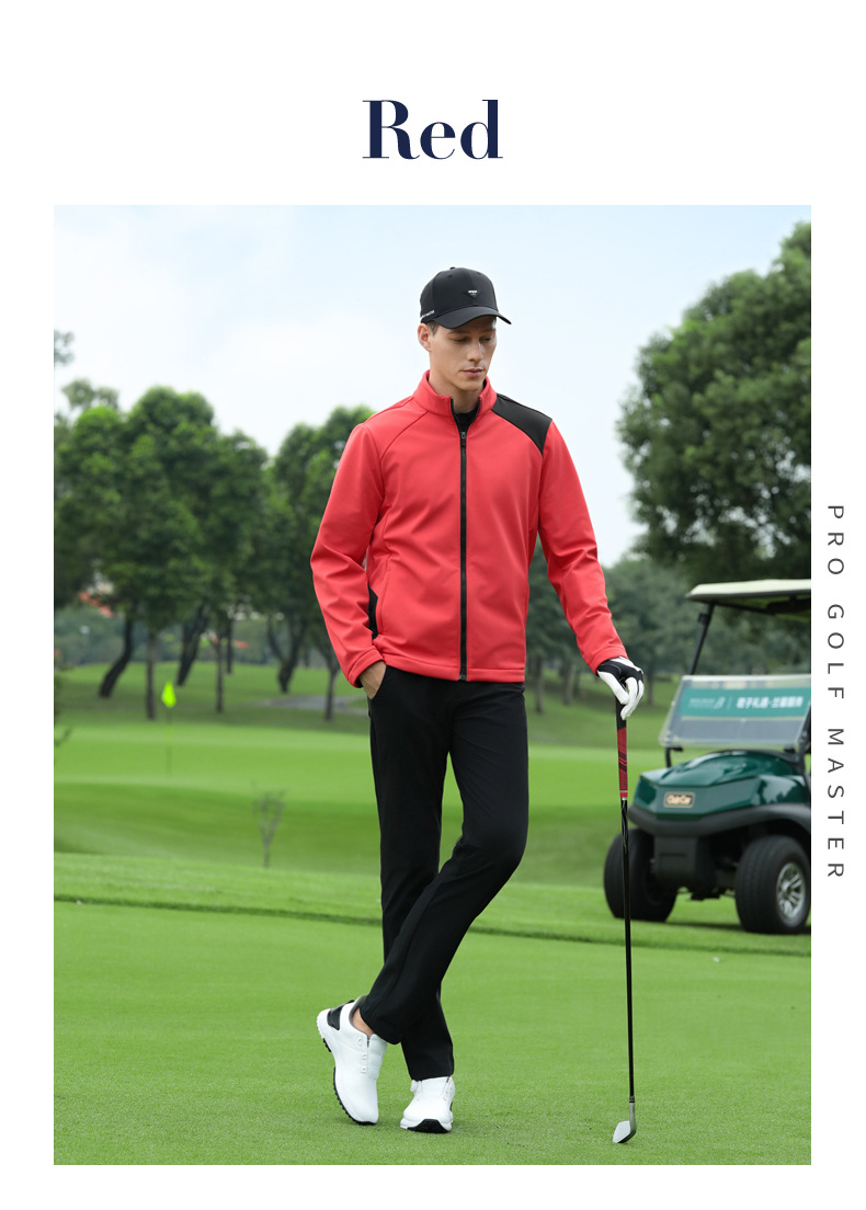 Áo khoác golf nam chống gió cổ đứng lót lông cừu ấm áp — Áo khoác đỏ [chống thấm nước/chống thấm nước/lót nhung/cổ đứng chống gió] YF809 chi tiết 7