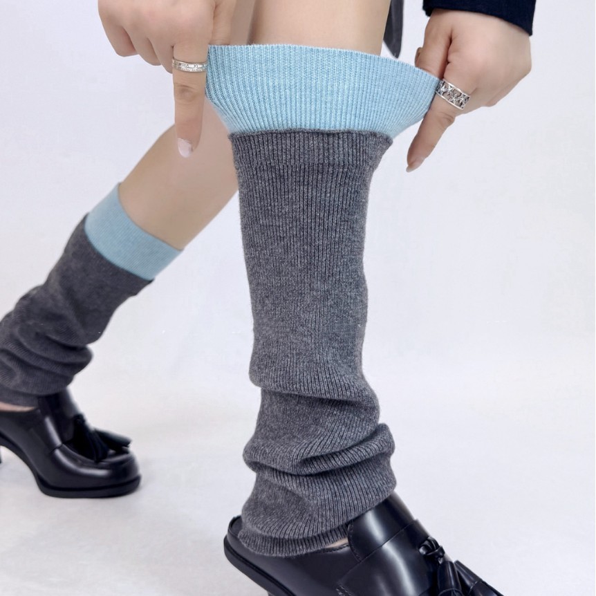 新款拼色腿套秋冬个性显瘦小腿袜套女堆堆保暖脚套ins同款