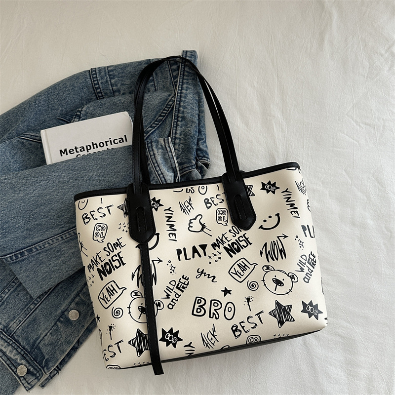 Cute casual oso estampado de gran capacidad 2024 nuevo estilo simple viajero de un solo hombro bolso portátil para estudiante bolso femenino