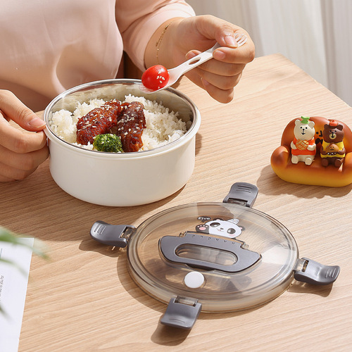 304 Stainless Steel Cartoon Lunch Box Round with Water Heating Function Student Portable Outdoor Fruit Salad Box