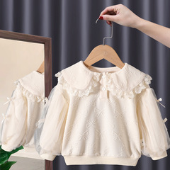 Lingli Girls Spring Summer Butterfly Bow Net Fabric Sleeve Sweatshirt Children Stylish Sweet Doll Top Baby Princess Style Upper Body