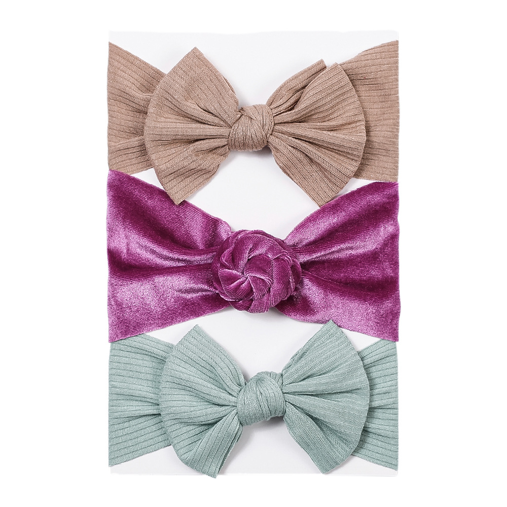 Cross-border European and American new children's hair accessories baby solid color wide headband baby flannel bow elastic hair band suit_voghion.com